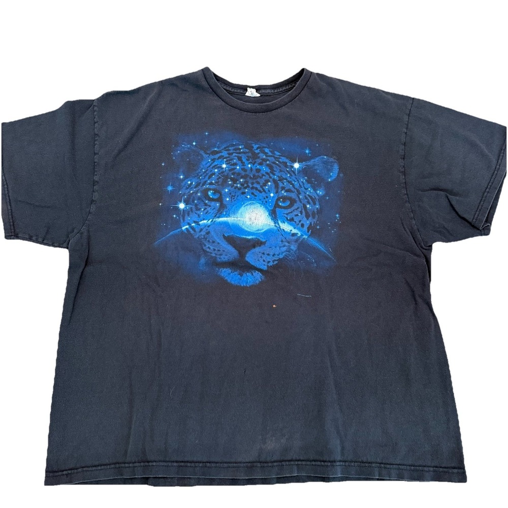 Vintage 2XL Black Leopard Nature Theme T-Shirt Delta Pro Weight Galaxy